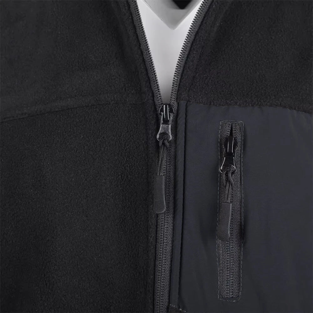 Autumn Winter Men's Zipper Pocket Jacket Coat Polar Fleece Windproof Stand Collar Thermal Outerwear Male Fashion Cargo Jacket