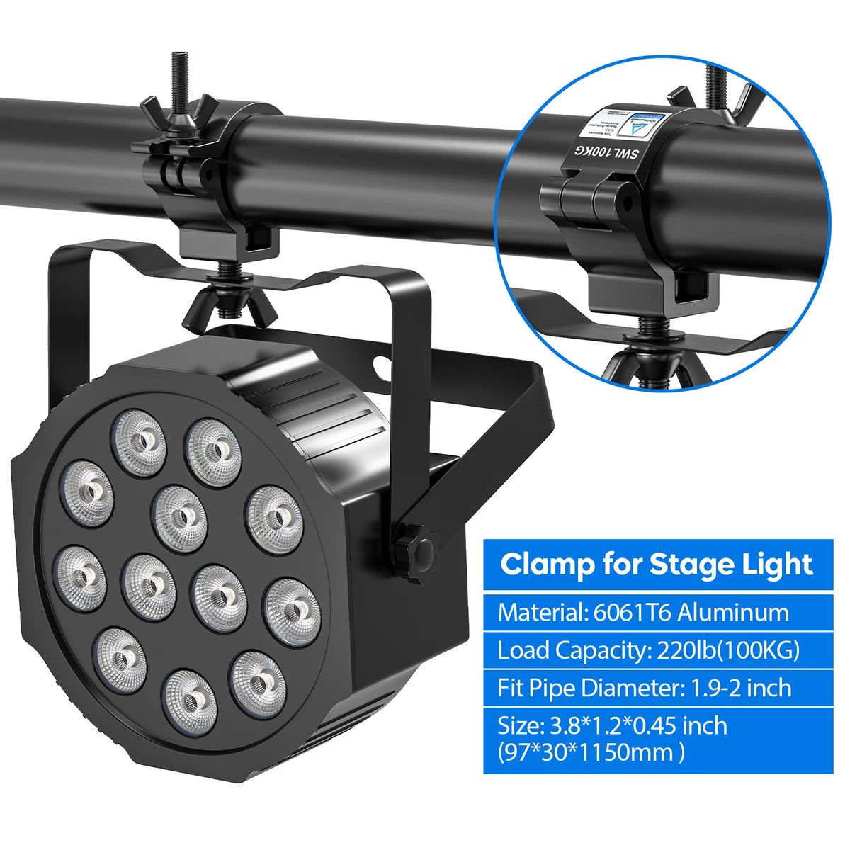 Yiflamefly 2Pcs Black Truss Clamps Heavy Duty Stage Lighting Hanging Hooks For String Lights Stage Light Projector Par Lights
