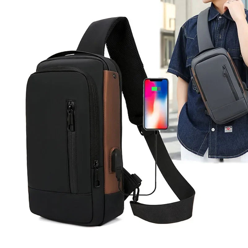 Men’s Nylon Crossbody Chest Bag with Lock Detail