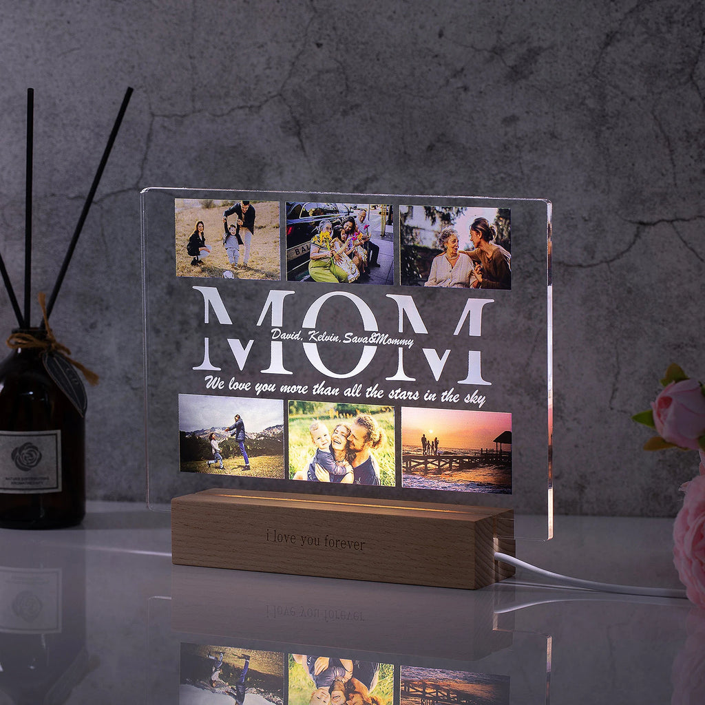 Custom Acrylic Lamp Personalized Photo Text Bedroom Night Light MOM DAD LOVE Friend Family Day Wedding Birthday Christmas Gift
