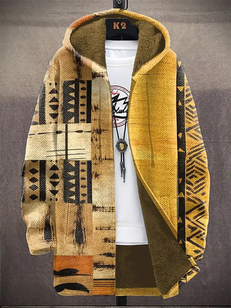 Men's Music Soul Letter Street Graffiti Art Print Fleece Lined Hooded Trench Coat Cardigan Hoodies Fleece Lined Zipper Coats