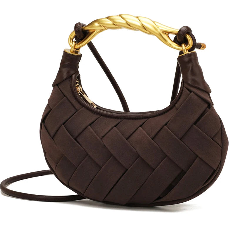 Vintage Faux Suede Hand-Woven Bags For Women Luxury Designer Handbags Purses 2025 New In Metal Top Handle Cross-Woven  Shoulder