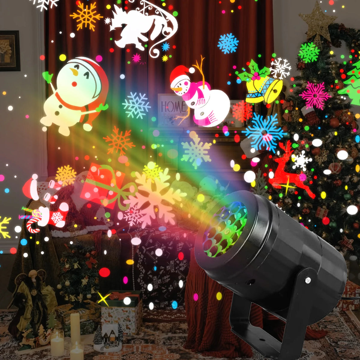 LED Christmas Projector Light 16 Patterns USB Dynamic Rotating Projection for Holiday Atmosphere Light Halloween Christmas Decor