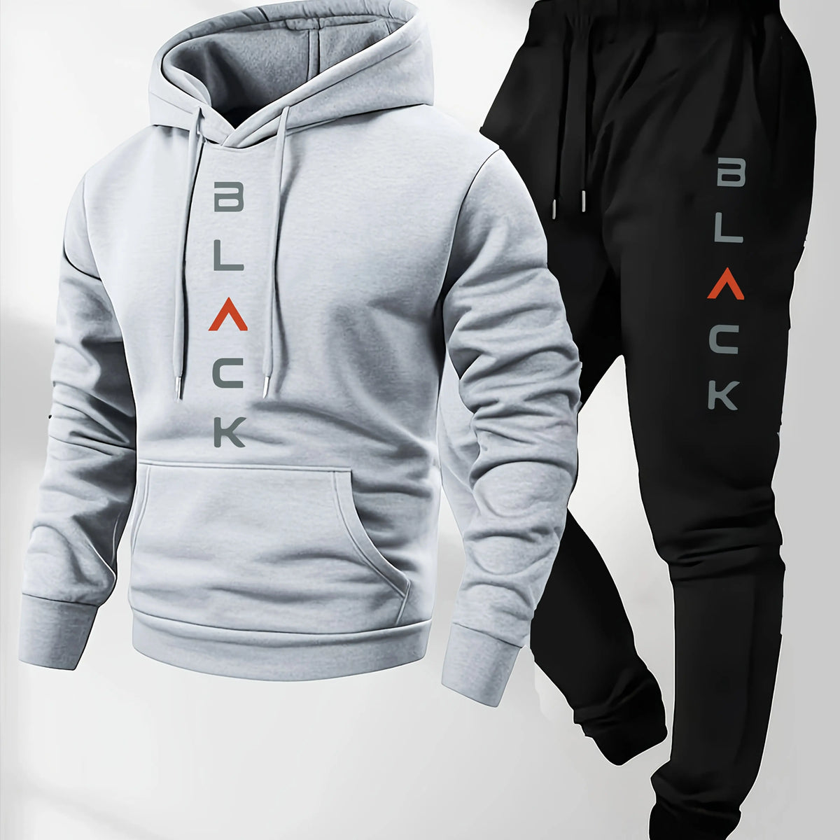Men's soft, comfortable Boston-print hooded sweatshirt and sweatpants set, eco-friendly thin velvet warm autumn-winter hoodie.