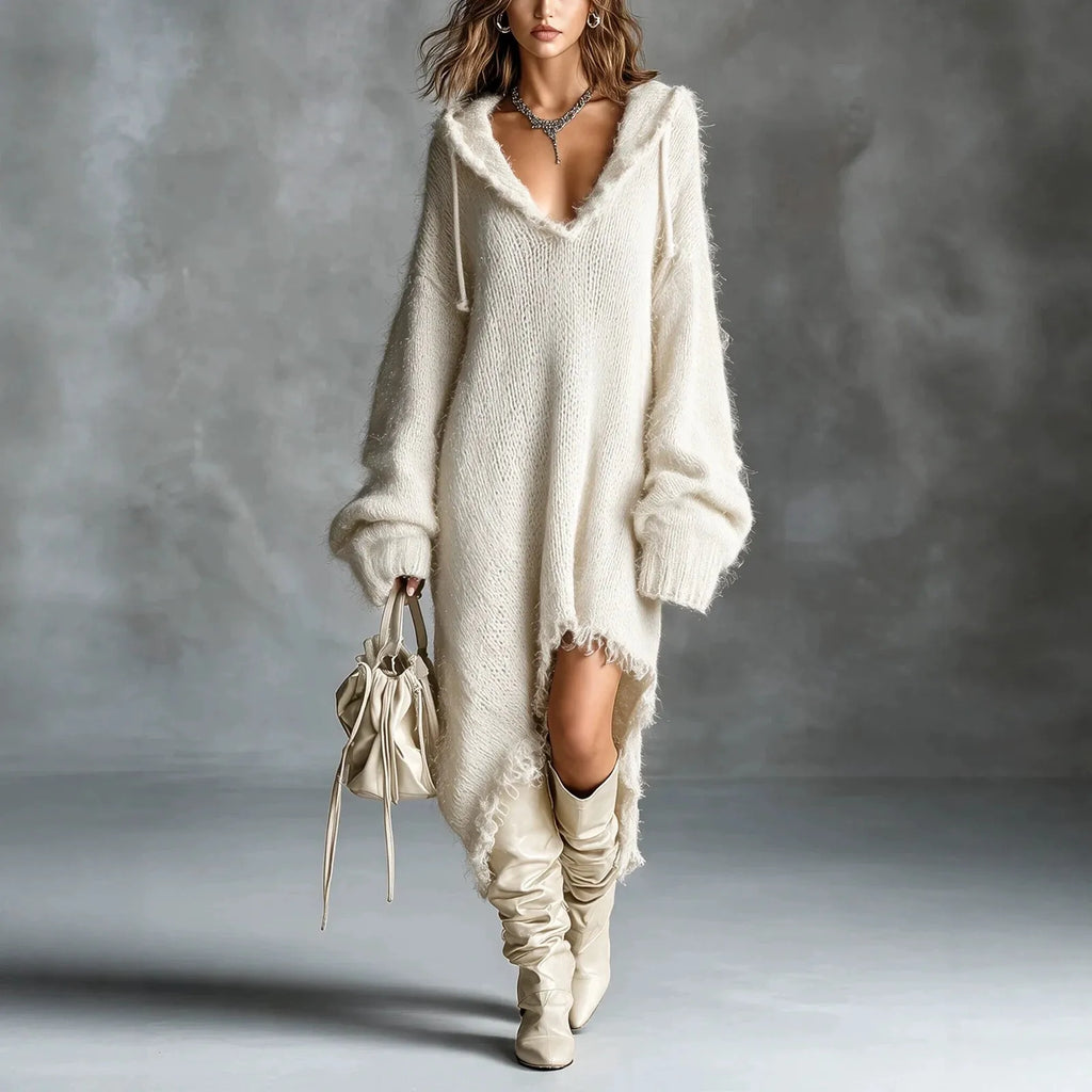 Abito midi donna con cappuccio e maniche lunghe — immagine 3