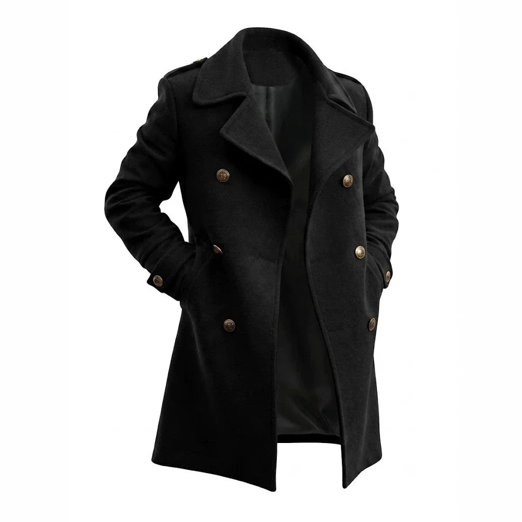 Men Wool Blends Double Breasted Overcoat Lapel Trench Coat Classic Formal Work Y2k Streetwear Thick Warm Jacket Autumn Winter