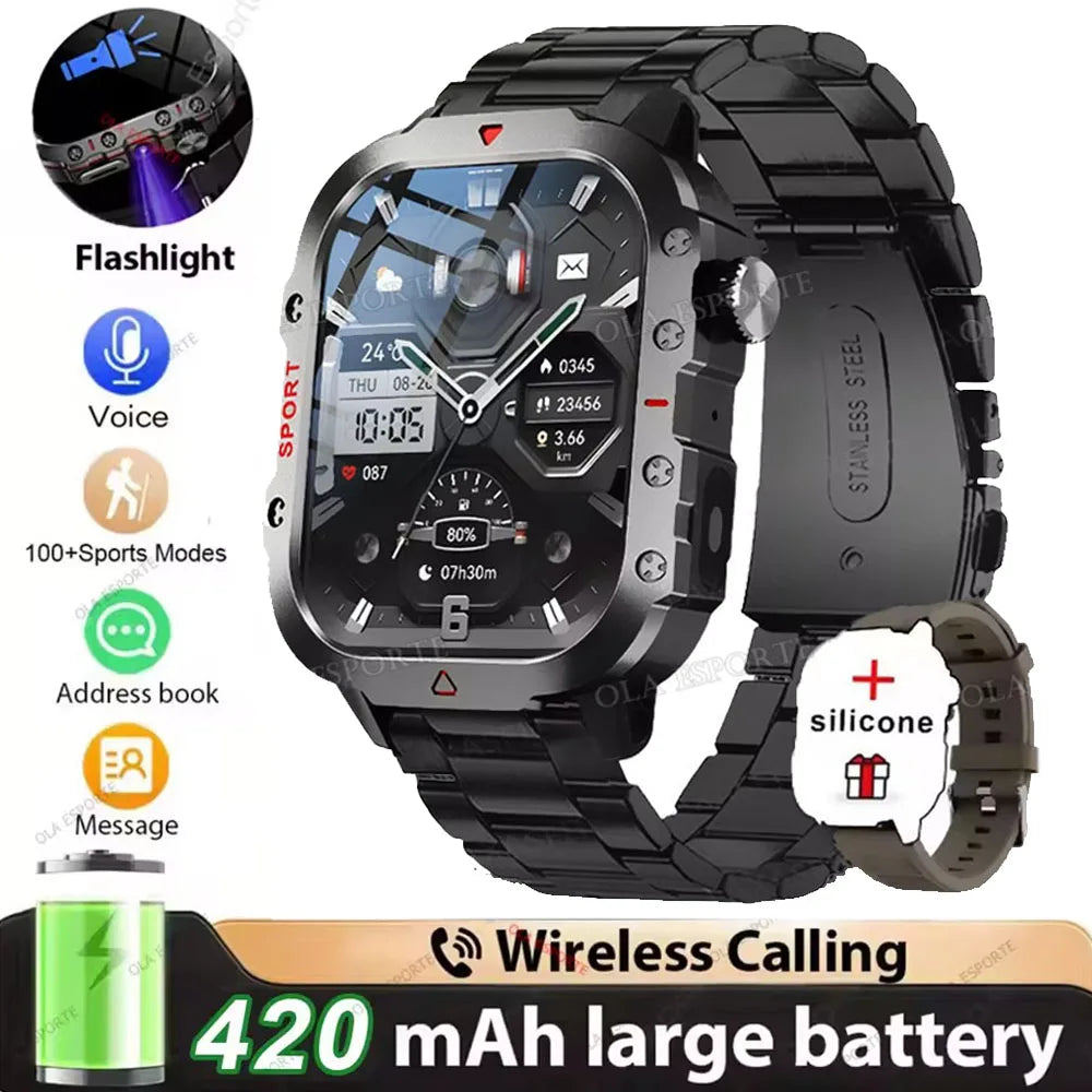 2026 New Military-grade Smart Watch Men GPS Flashlight 3ATM Waterproof Watch Bluetooth Call 100+Sport Outdoor Smartwatch Pk HT30