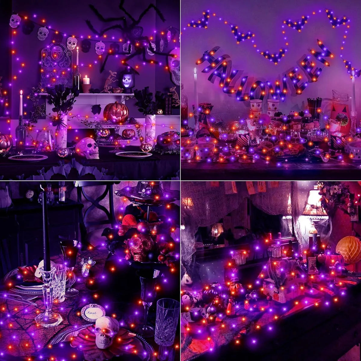 5M-20M Halloween LED Purple and Orange String Lights Battery-Operated Fairy Lights for Outdoor Christmas Party, Garden, and Halloween Decor