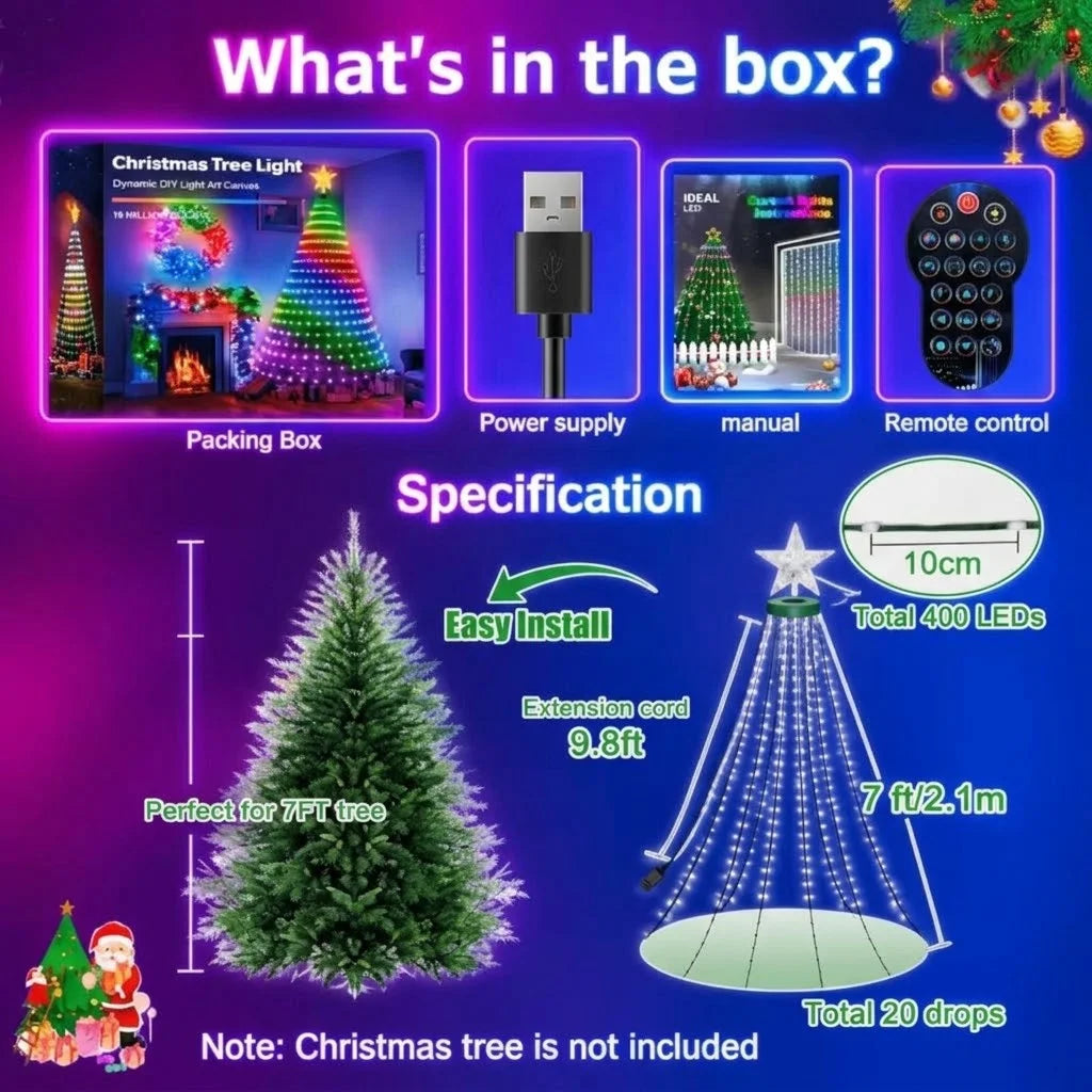 Christmas Tree LED Lights 400LEDs Smart RGB LED String Lights Holiday Decoration for Indoor Outdoor Tree APP/Remote Control
