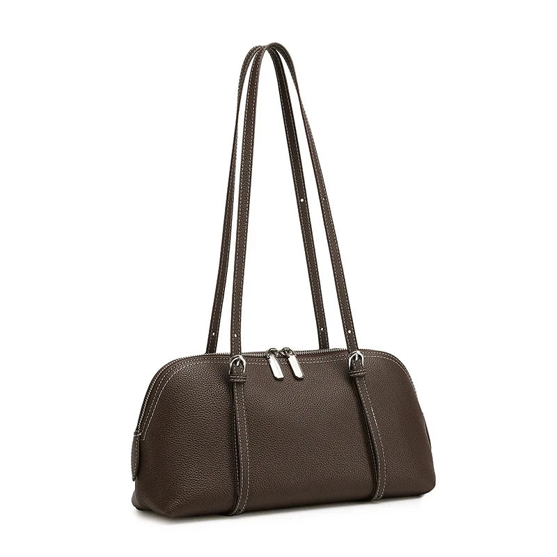 Zency Women's Genuine Leather Underarm Bag Simple Fashion Bags Luxury Double Straps Shoulder Handbag Roomy Crossbody for Work