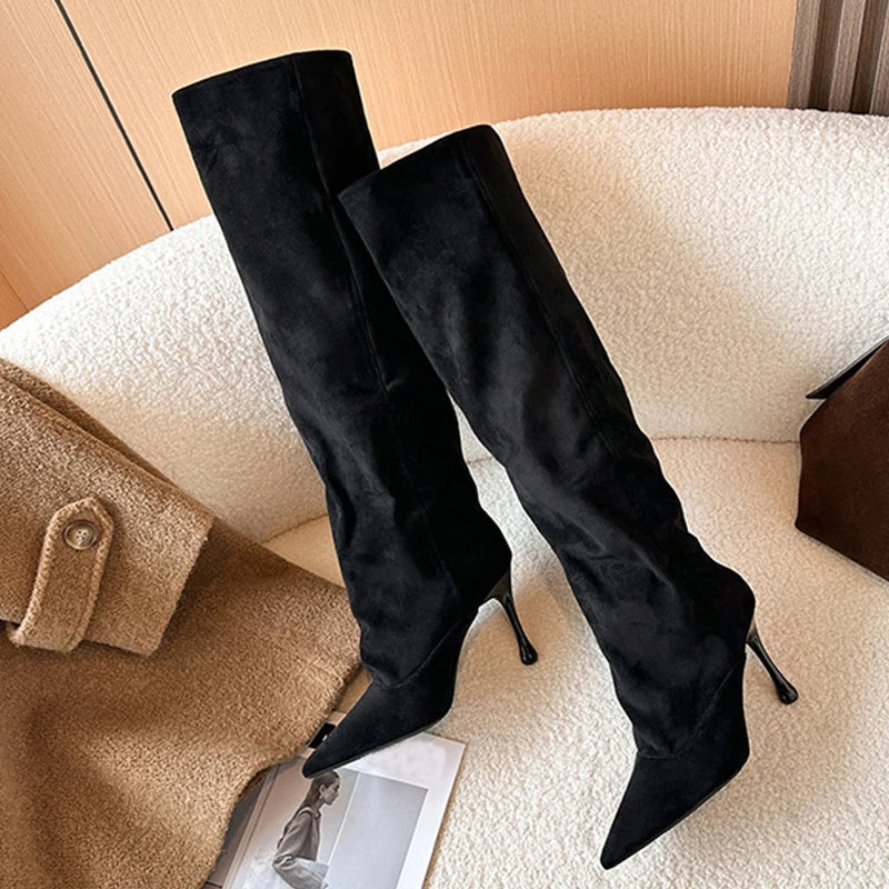 Stivali donna Liyke morbidi effetto suede con tacco