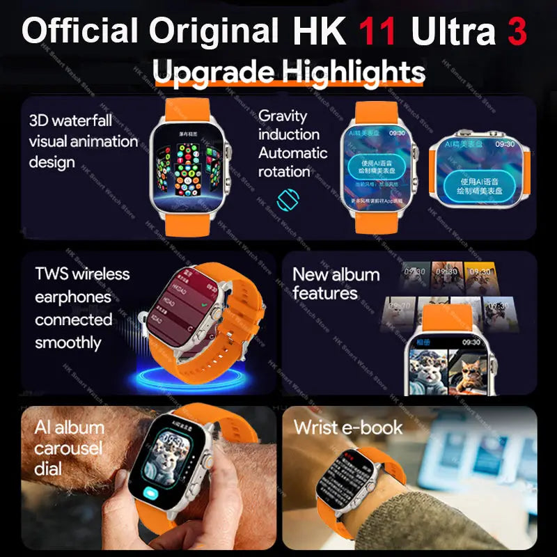 2026New Genuine HK11 ULTRA 3 Max Smartwatch 49mm AMOLED 4G ROM AI Robot Bluetooth Network Call Clock NFC Compass Smart Watch Men