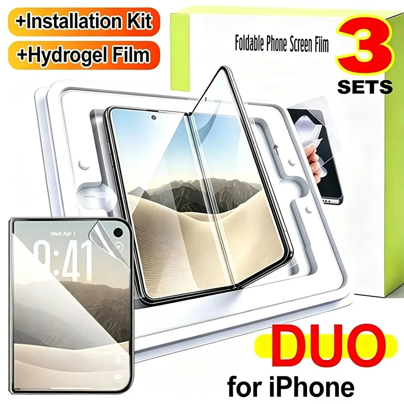 1/3Pcs Hydrogel Film For Apple iPhone Duo Inner Fold Screen Protector for iPhone 18 Duo Protective Film With Install Box Kit