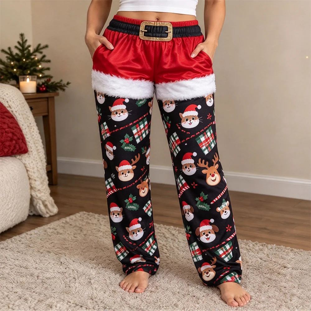 Weihnachtliche Damen-Haushosen mit weitem Bein