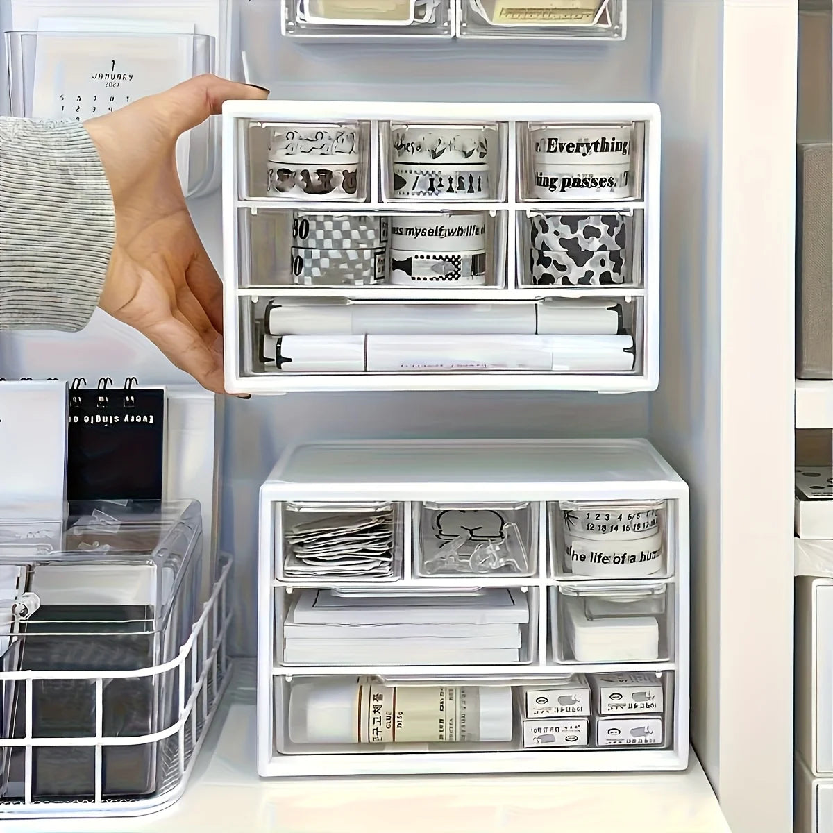 Organizador de escritorio con seis cajones: recipiente espacioso y multifuncional, perfecto para artículos de oficina, papelería y artículos esenciales para dormitorios.