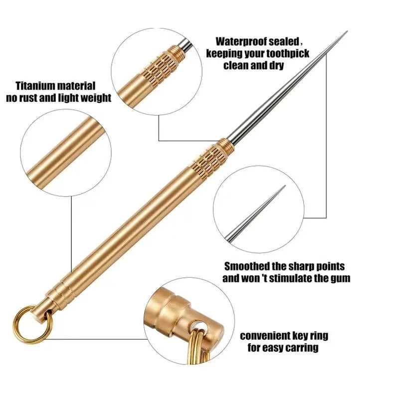 Outdoor Pocket Toothpick Titanium EDC Portable Mini Toothpick Fruit Fork Camping Tool Toothpick Tube Is More Durable Than Floss