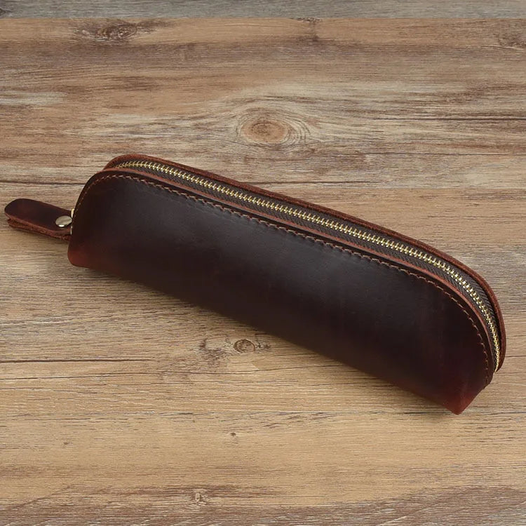 Vintage-Leder-Federmäppchen, schlichtes Schreibwaren-Etui, Stifte-Aufbewahrungsbeutel mit Reißverschluss, Brillenbox, Schulsachen