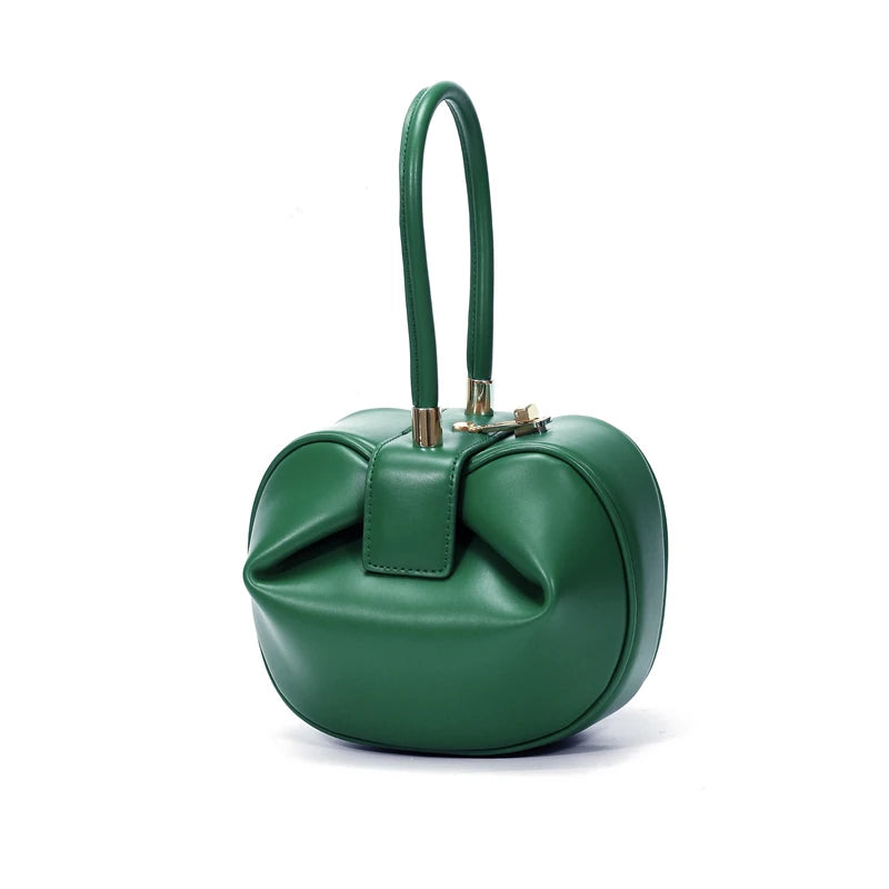 HIFASHION Small Genuine Leather Single Top Handle Bag Women Elegant Going Out Evening Party Pouch Purses Round Luxury Handbags
