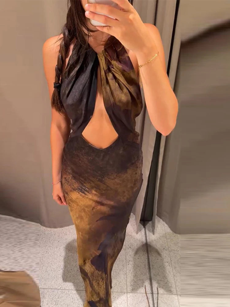 Langes Damen-Maxikleid mit Blumenmuster und V-Ausschnitt