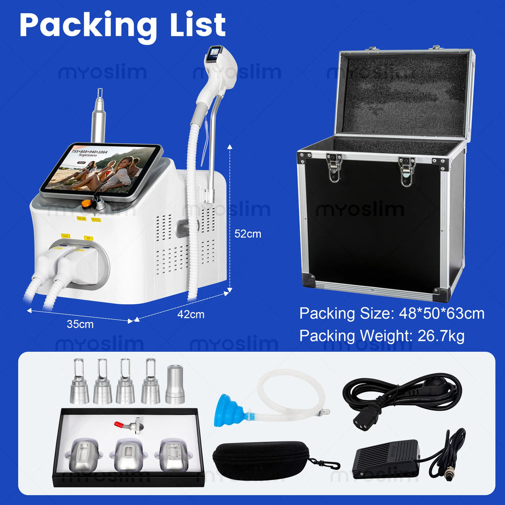 7000 W, 16 barras, láser de diodo de picosegundos 2 en 1 808 para depilación y eliminación de tatuajes, con eliminación permanente del vello