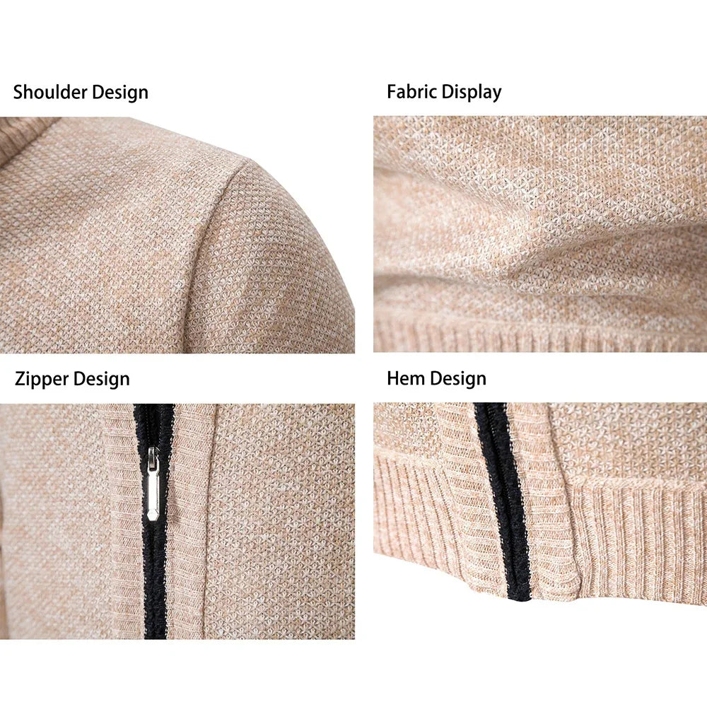 Autumn Men's Casual Zipper Cardigan Stand Collar Solid Sweatercoat Warm Fleece Sweater Male Winter Classic Sweater Hot Sale