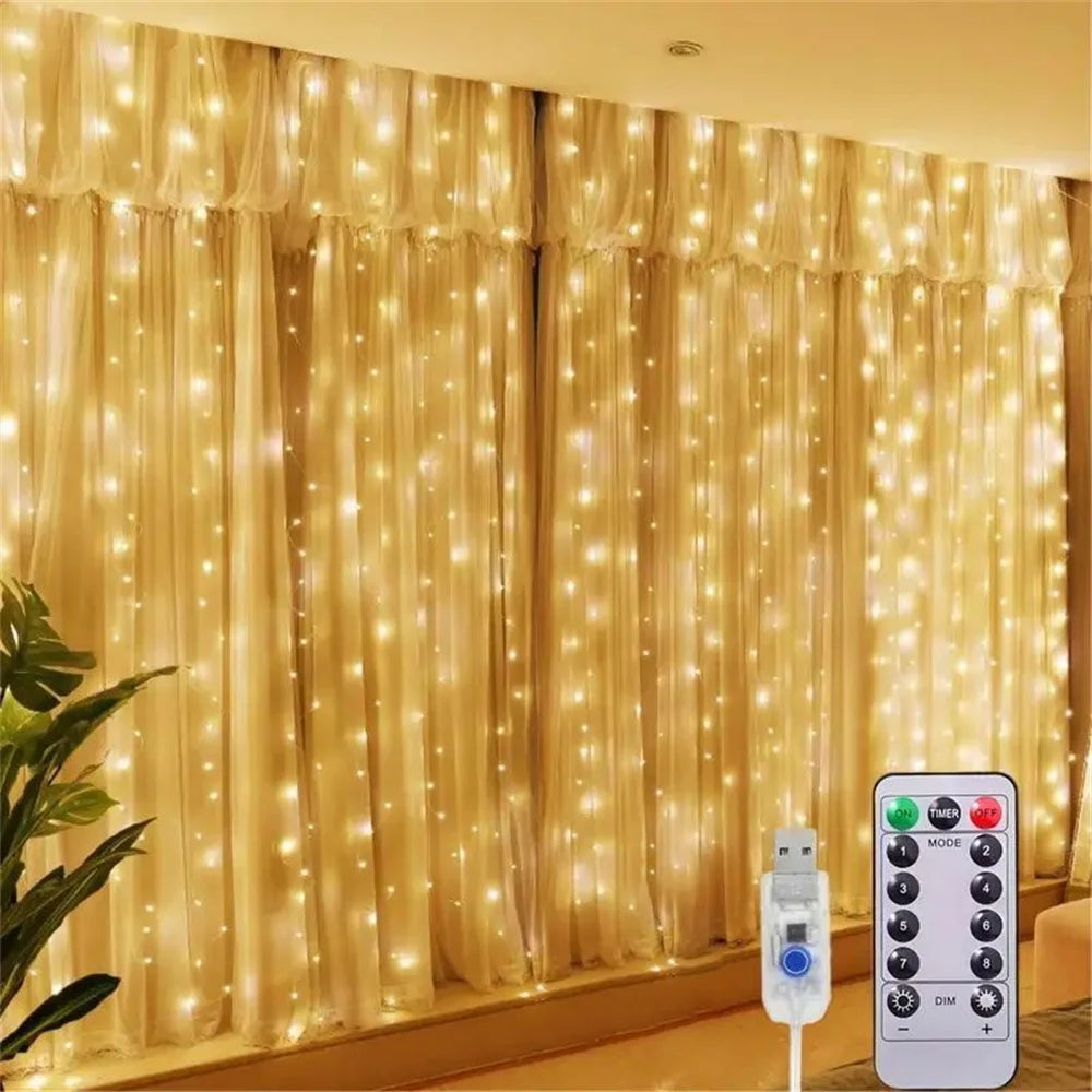 Cortina de luces USB - 8 modos de iluminación, cadena de luces LED tipo hada para decoración de Navidad, Halloween, Año Nuevo, bodas, hogar y jardín