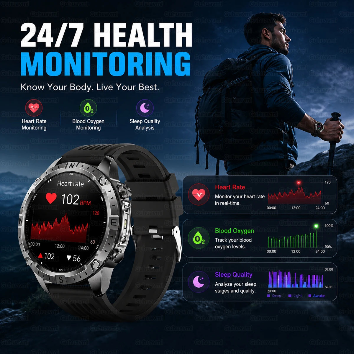 GPS Outdoor Smartwatch with Compass and Offline Map Feature