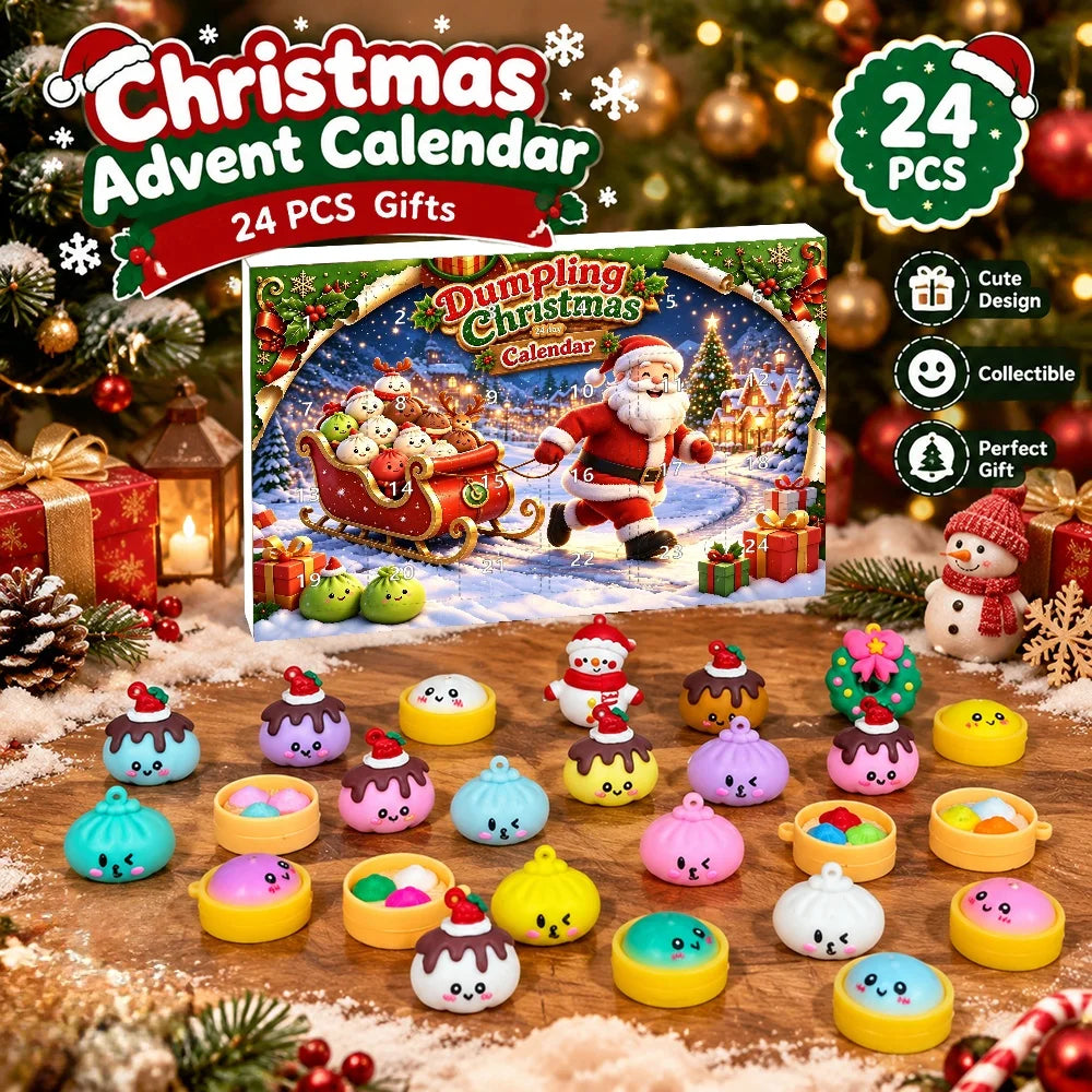 24pcs Dumpling Christmas Ornaments Advent Calendar, 3D Hanging Decor, Santa Snowman, Family Christmas Gift