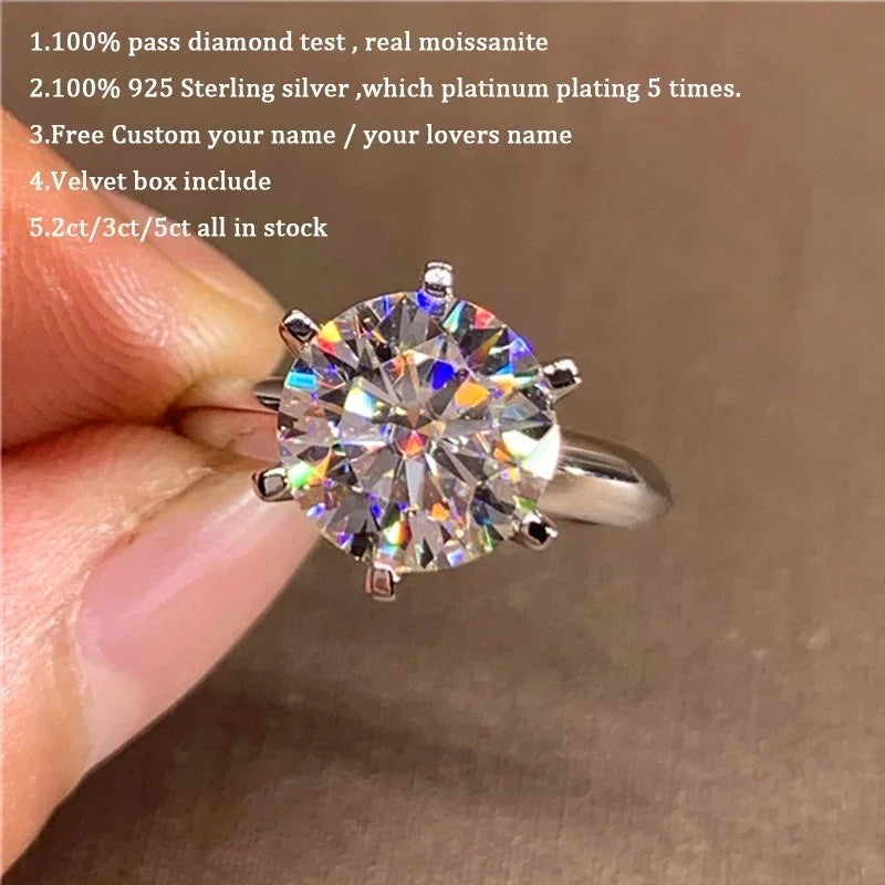 Anello in argento 925 con moissanite taglio rotondo