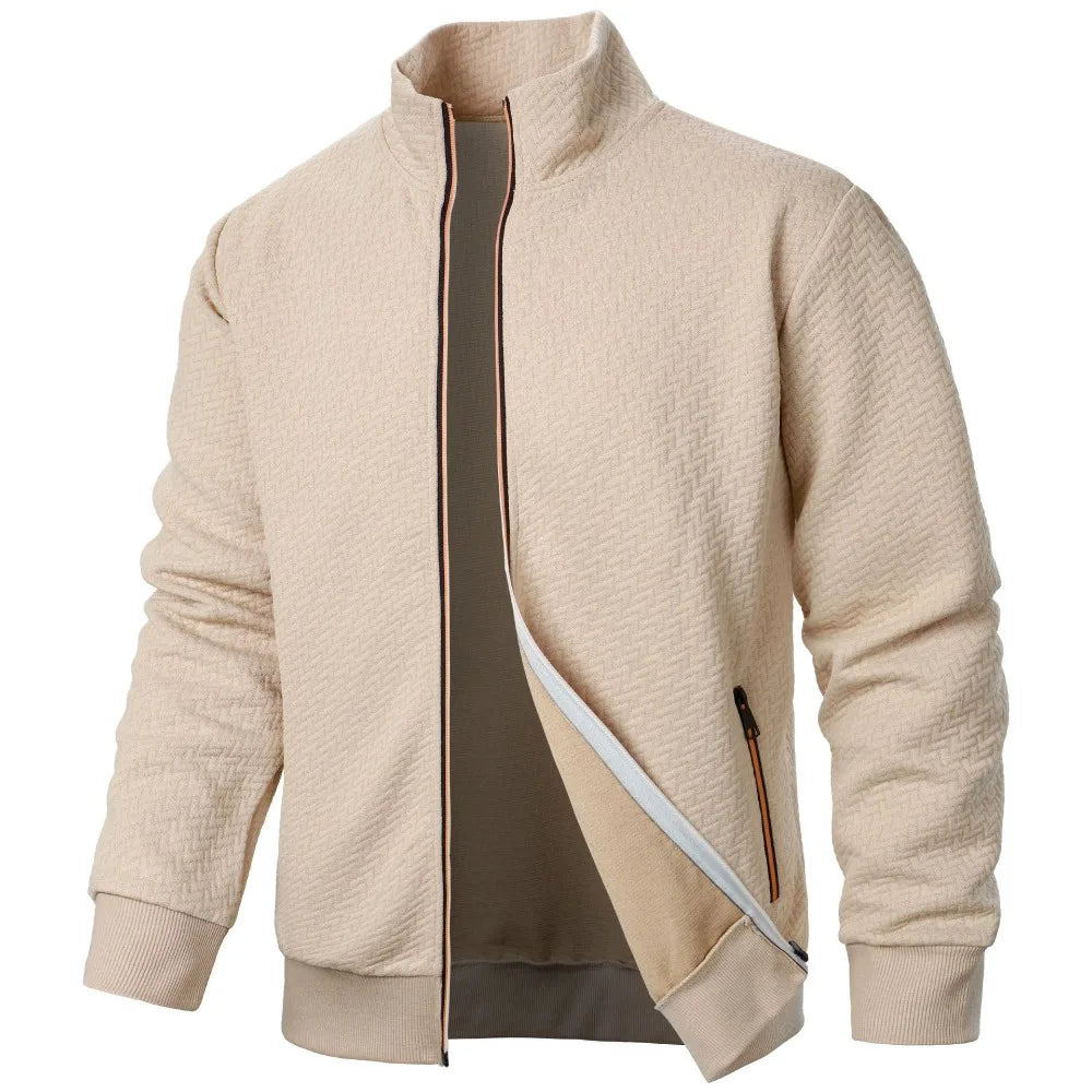 New Spring Autumn Zipper Stand Collar Hoodie Coat Men's Casual Jacquard Cardigan Sweatshirts Jackets for Men Contrast Color