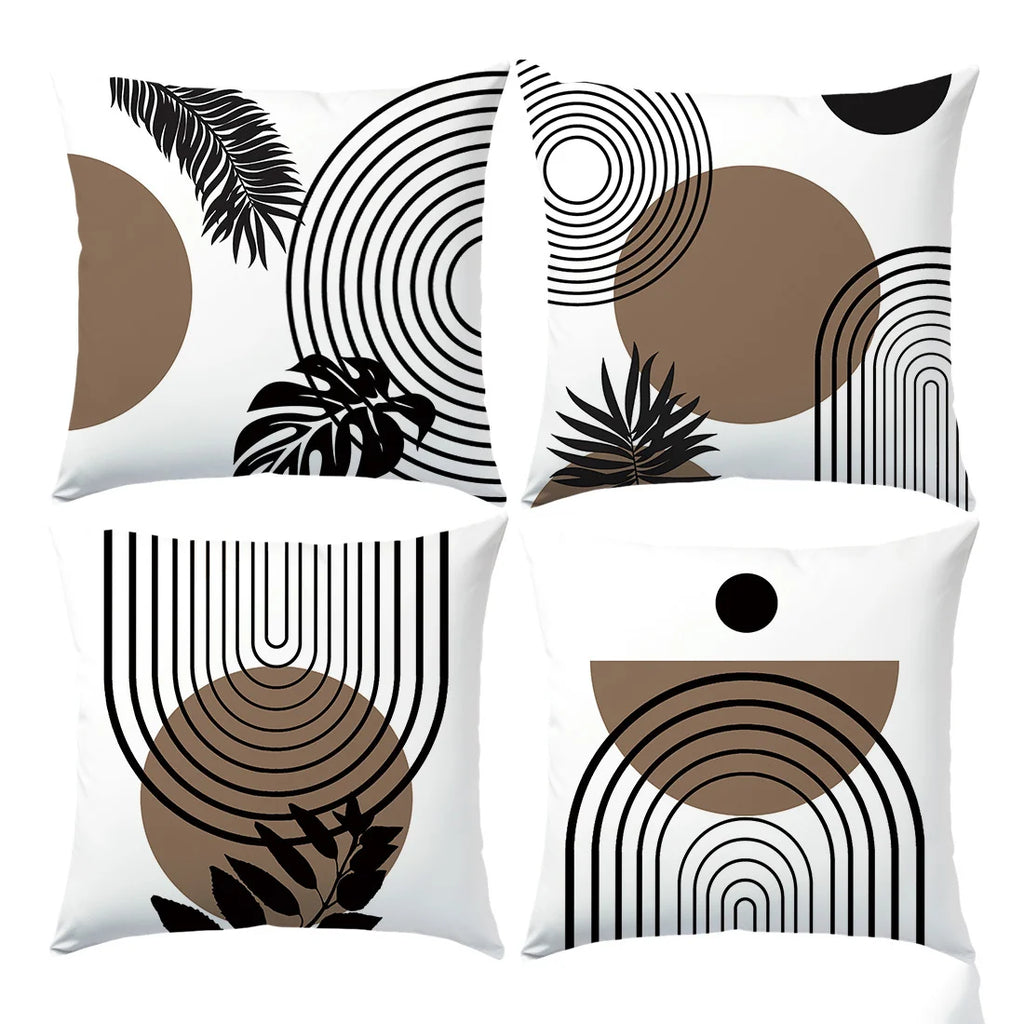 Housse de coussin à motif géométrique moderne et imprimé feuilles en polyester, taie d'oreiller décorative pour canapé, coussin de tête de lit