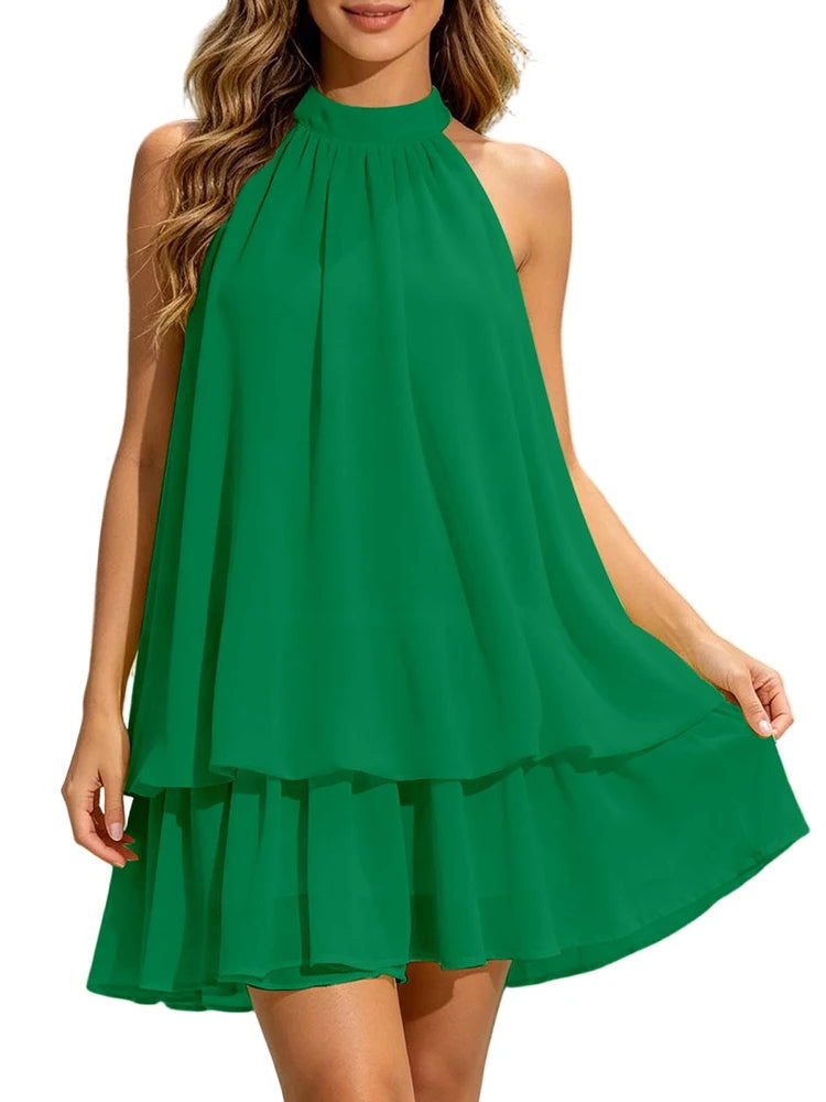 Mini abito da donna con scollo halter e dettagli arricciati