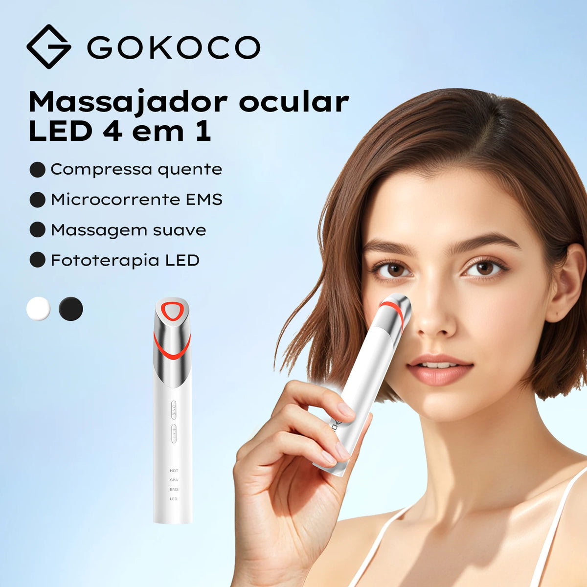4-in-1 Eye Beauty Device with Hot Compress and LED Facial Massage for the Periorbital Area, Dark Circles, and Facial Care