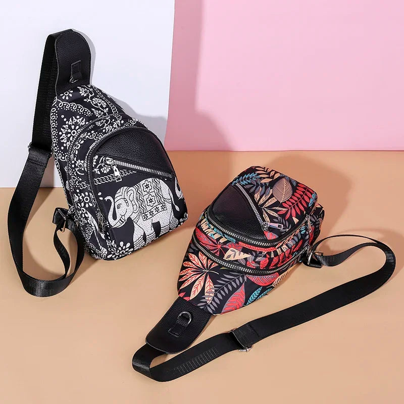 Trendy Ethnic Chest Bag for Women, Multiple Pockets, Large Capacity, Crossbody Bag for Coins, Mobile Phone, Cards, and Wallet