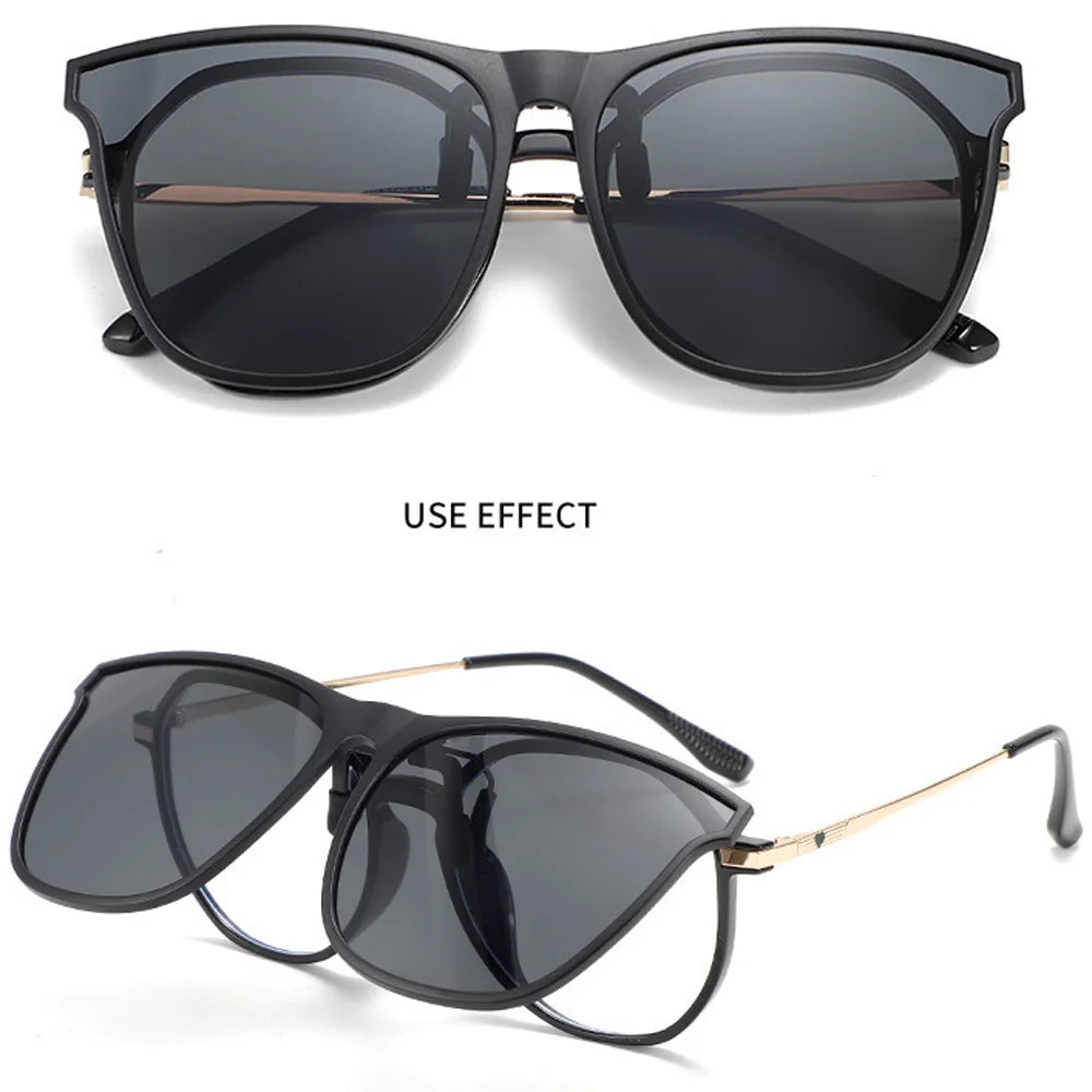 Lunettes de soleil polarisées à clip pour homme, lunettes de conduite UV400, anti-reflets, vintage carrées