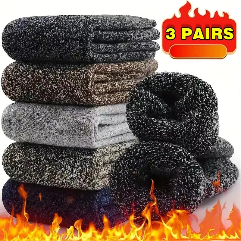 3 pares de calcetines de invierno gruesos y cálidos para hombre, con suela de toalla, de lana merina, tipo zapatilla, para proteger del frío y la nieve, tallas 39-44