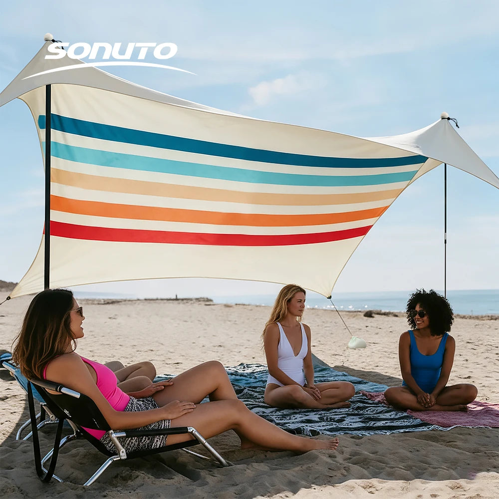 UPF50+ Lycra Beach Tent with Sandbag Anchors Portable Outdoor Sunshade Canopy for Camping Fishing Picnic Large Windproof Shelter