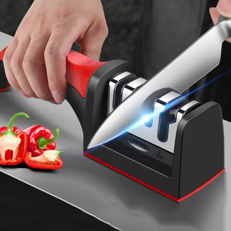 Afilador de cuchillos de 4 etapas para cuchillos de cocina, de acero inoxidable, con piedra de afilar de triple uso para utensilios de cocina