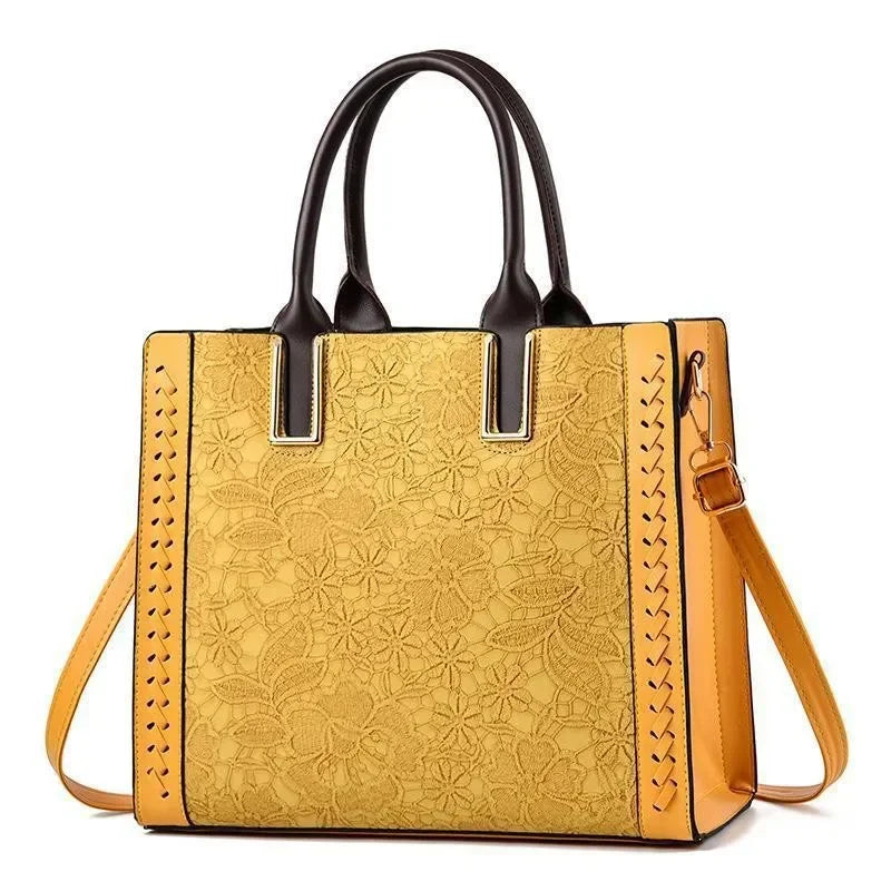 Lace Embossed Large Capacity PU Soft Leather Shoulder Bag, Crossbody Bag, Multi-Compartment Women's Handbag