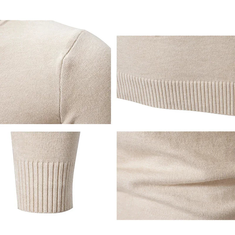 Men Mock Neck Knitted Pullover Solid Color Slim Fit Long Sleeve Basic Style Casual Warm Autumn Sweater Male Knitwear Tops