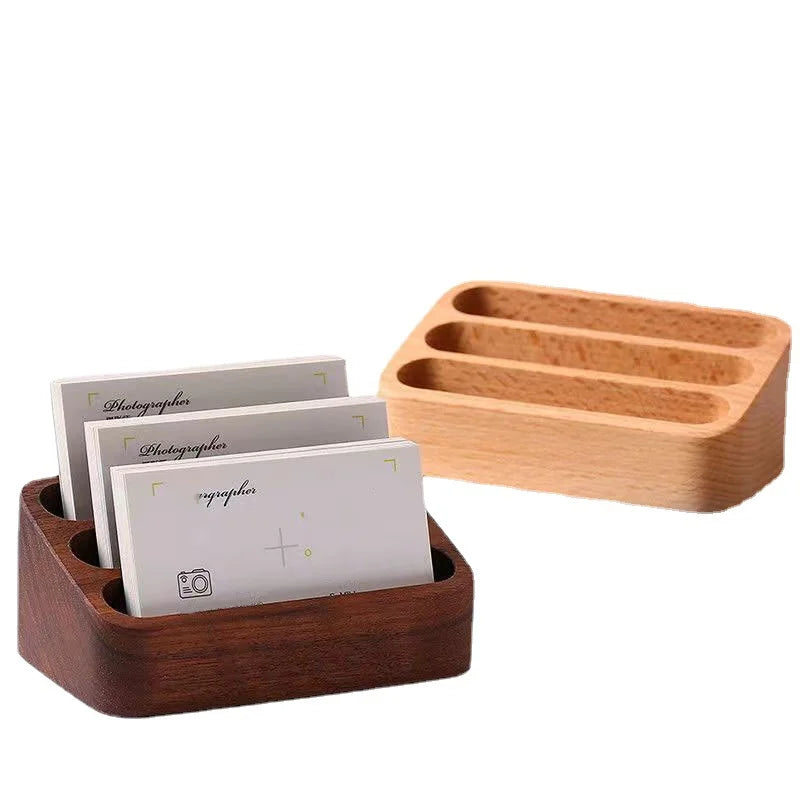 Wooden Desktop Business Card Holder and Organizer