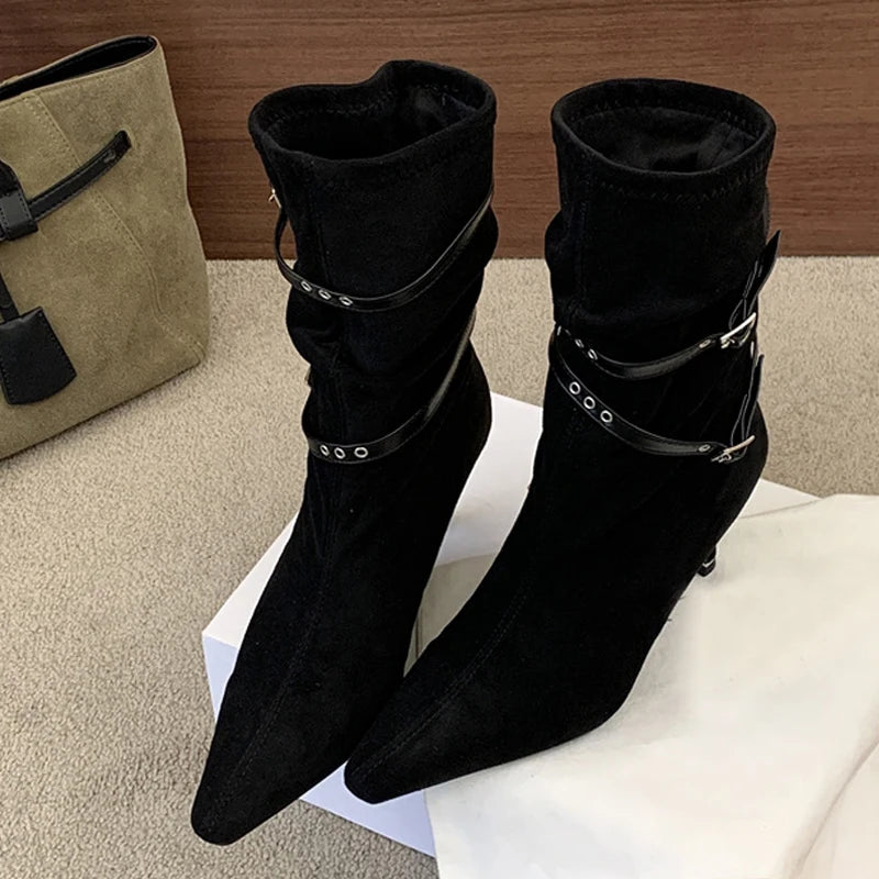 Stivaletti donna Liyke effetto suede con doppi cinturini