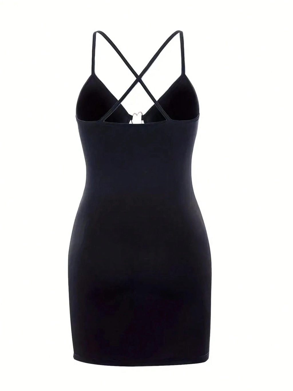 Abito mini nero da donna con spalline sottili e inserti traforati