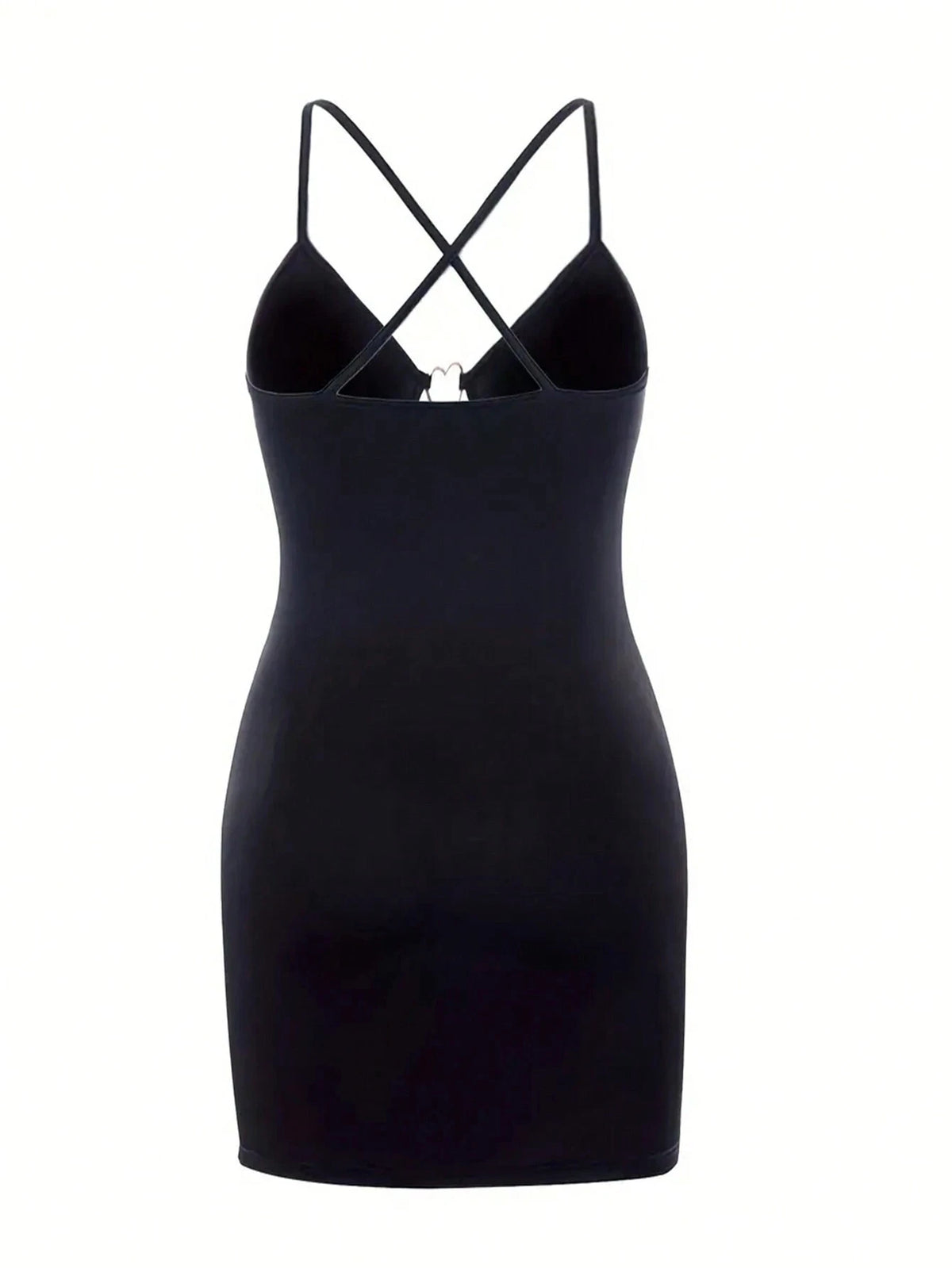 Abito mini nero da donna con spalline sottili e inserti traforati