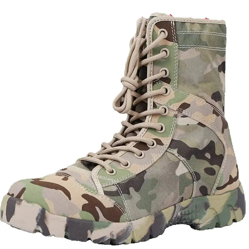 Bottes imperméables pour homme à lacets, bottines d’extérieur respirantes en toile camouflage, chaussures tactiques de combat pour le désert D139