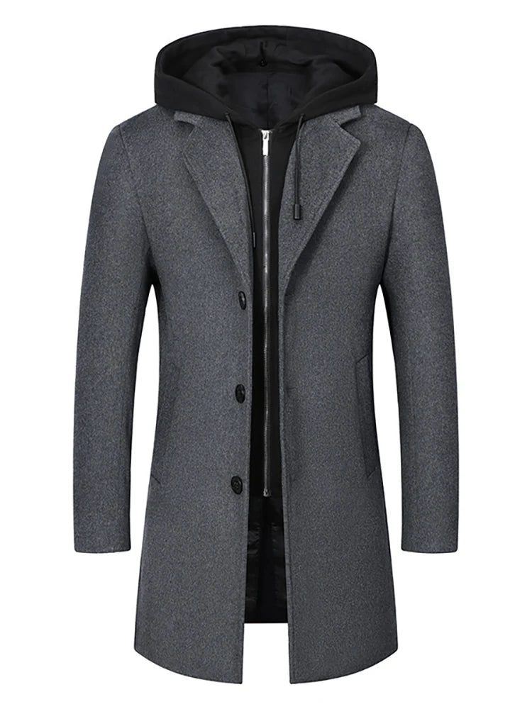 Male Oversized 4XL Winter Men's Wool Coat New Solid Color Men Coat Wool Fashion Casual Business Coat Mid-length Top Trench Coat