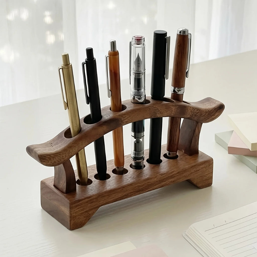 Walnut-Tone Wooden Desk Organizer