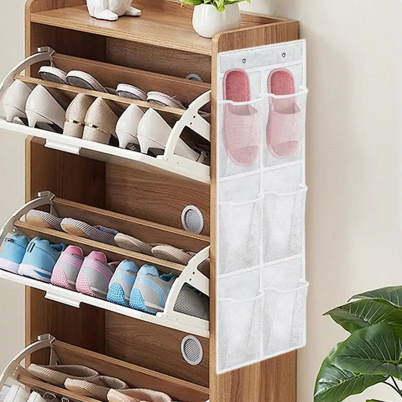Bolsa de almacenamiento para colgar en la pared con 6 compartimentos, organizador de zapatos de malla para puerta, cesta y bolsillos de almacenamiento para colgar en el armario