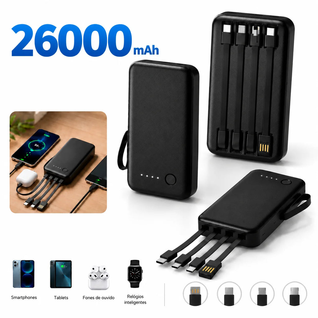Power Bank 12000mAh And 26000mAh Portable Fast Charger With 4 USB Cables For Smartphones And Travel