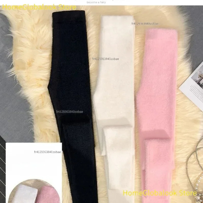 Pantalones rectos de terciopelo de visón rosa para mujer, leggings térmicos de felpa con cintura alta elástica, pantalones casuales de punto para usar en el exterior, parte inferior cálida para otoño e invierno
